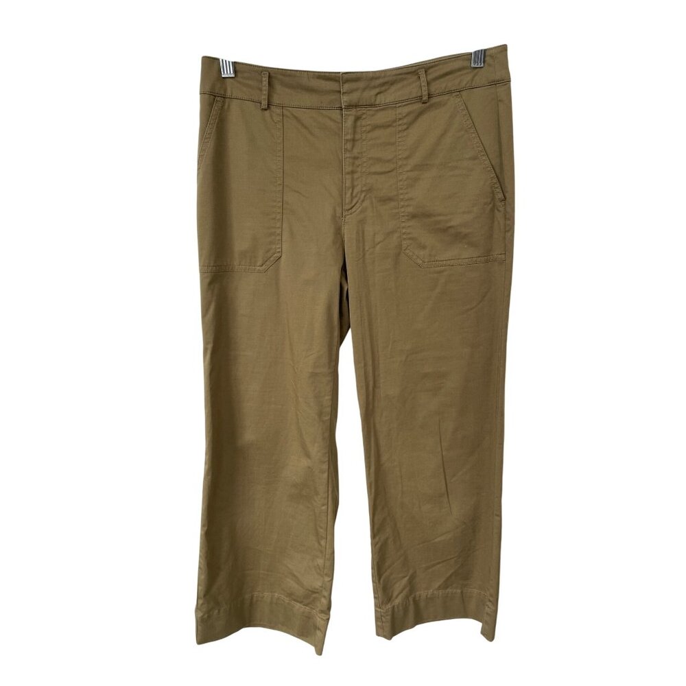 LOFT Flat Front Straight Leg Pants Size 4 Khaki Tan Neutral Cotton Preppy Career